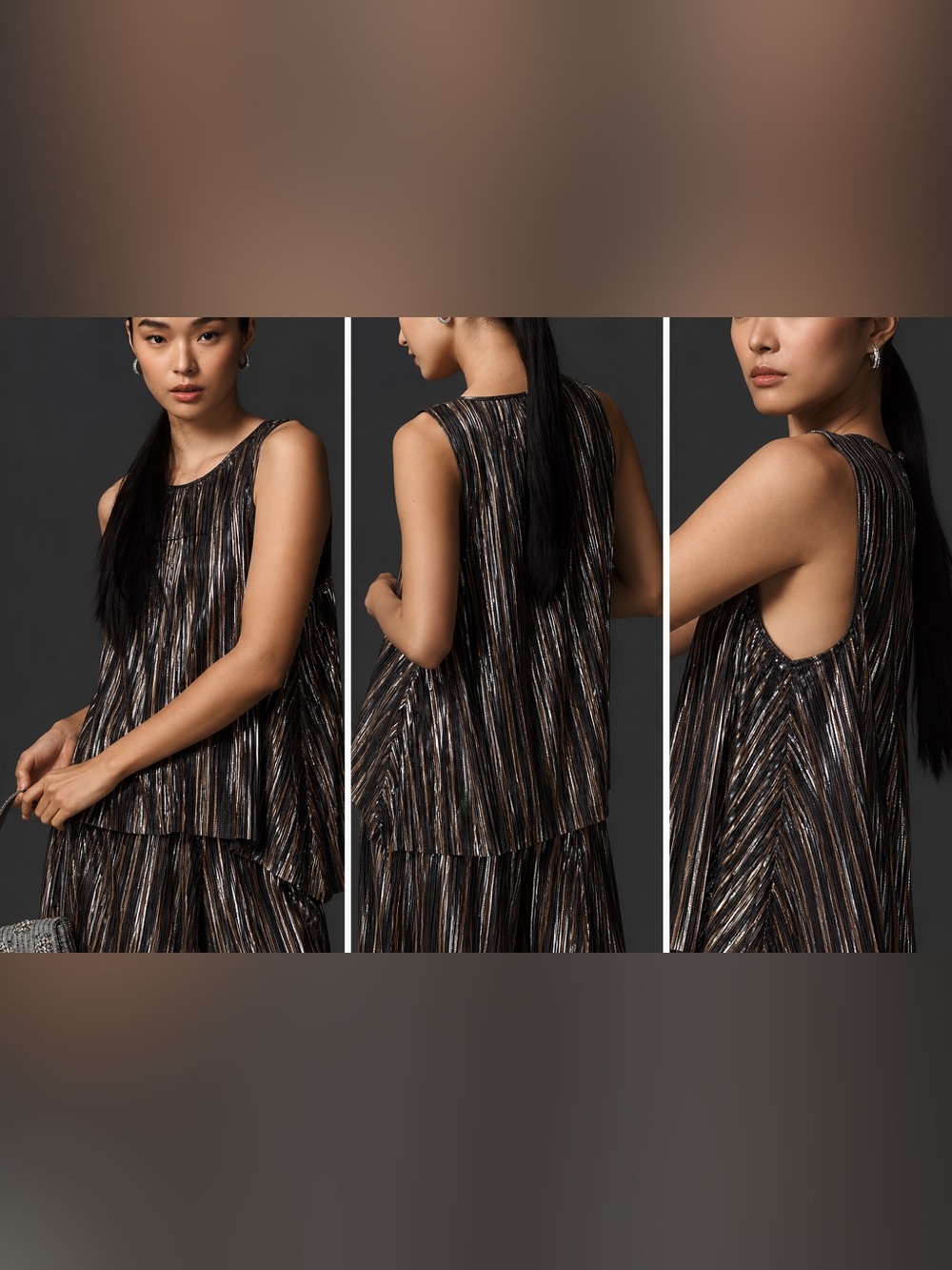 Anthropologie Sleeveless Metallic Striped Top - Black